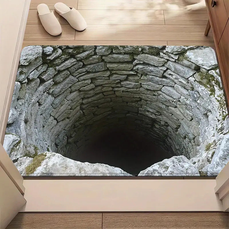 The Bottomless Pit 3D Optical Illusion 'Endless Abyss' Floor Mat – Viral Prank Rug for Bathroom & Entryway Decor Non-slip Absorbent