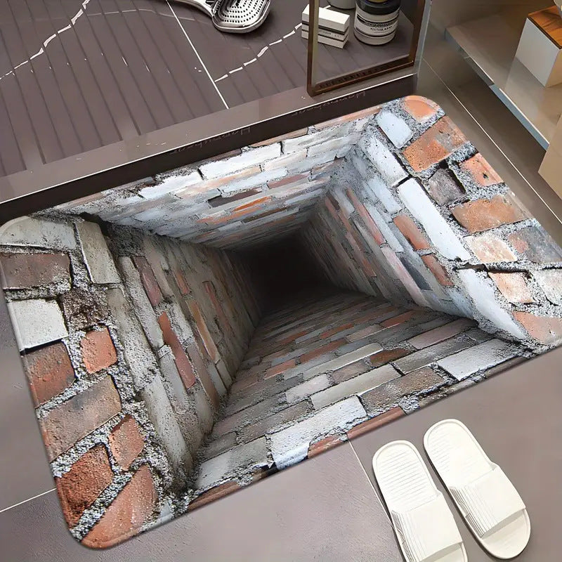 The Bottomless Pit 3D Optical Illusion 'Endless Abyss' Floor Mat – Viral Prank Rug for Bathroom & Entryway Decor Non-slip Absorbent