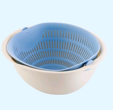 Multifunctional Double-Layer Drain Basket & Washing Bowl – Rotatable 2-in-1 Strainer Set for Fruits, Vegetables, Rice, and Pasta – Space-Saving Detachable Design