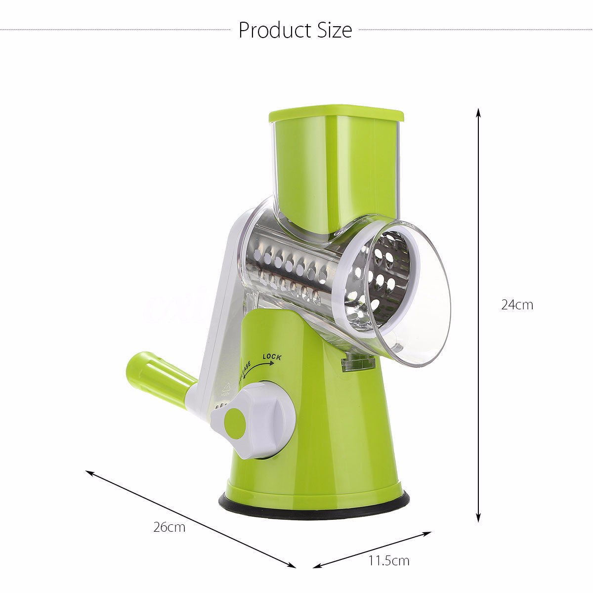 Multi-functional Rotary Cheese Grater & Vegetable Slicer | 3-in-1 Manual Hand Crank Shredder with 3 Interchangeable Stainless Steel Blades and Strong Suction Base