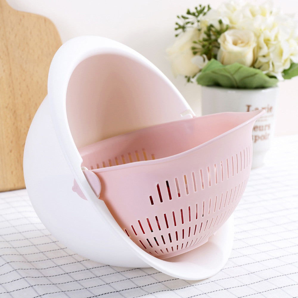 Multifunctional Double-Layer Drain Basket & Washing Bowl – Rotatable 2-in-1 Strainer Set for Fruits, Vegetables, Rice, and Pasta – Space-Saving Detachable Design