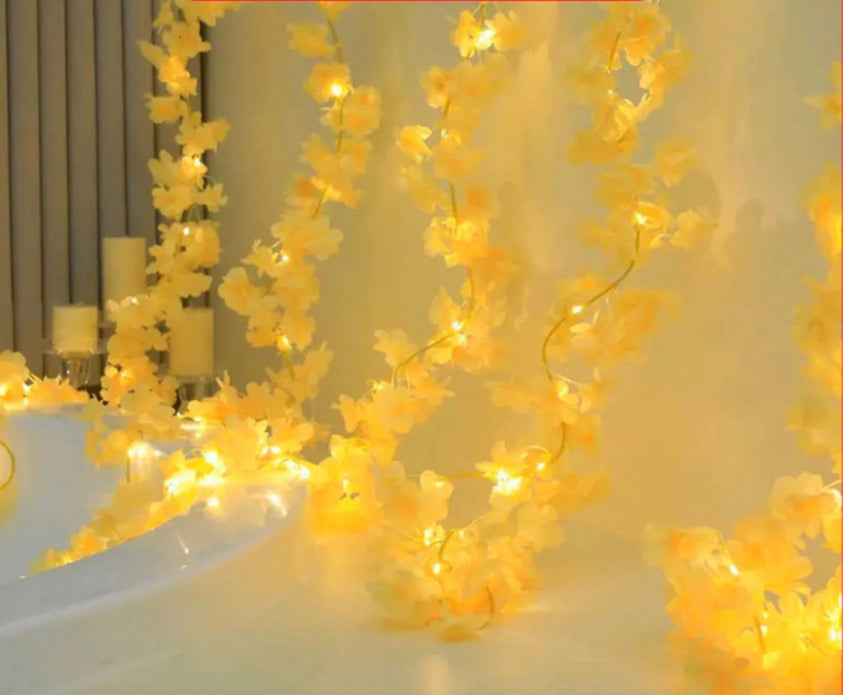 Sakura Lighting Chain, String Lights, Outdoor Atmosphere, LED Fairy Garland with 100 Lights, Battery Operated Green Leaf Decor for Bedroom, Garden, Wedding, and Party