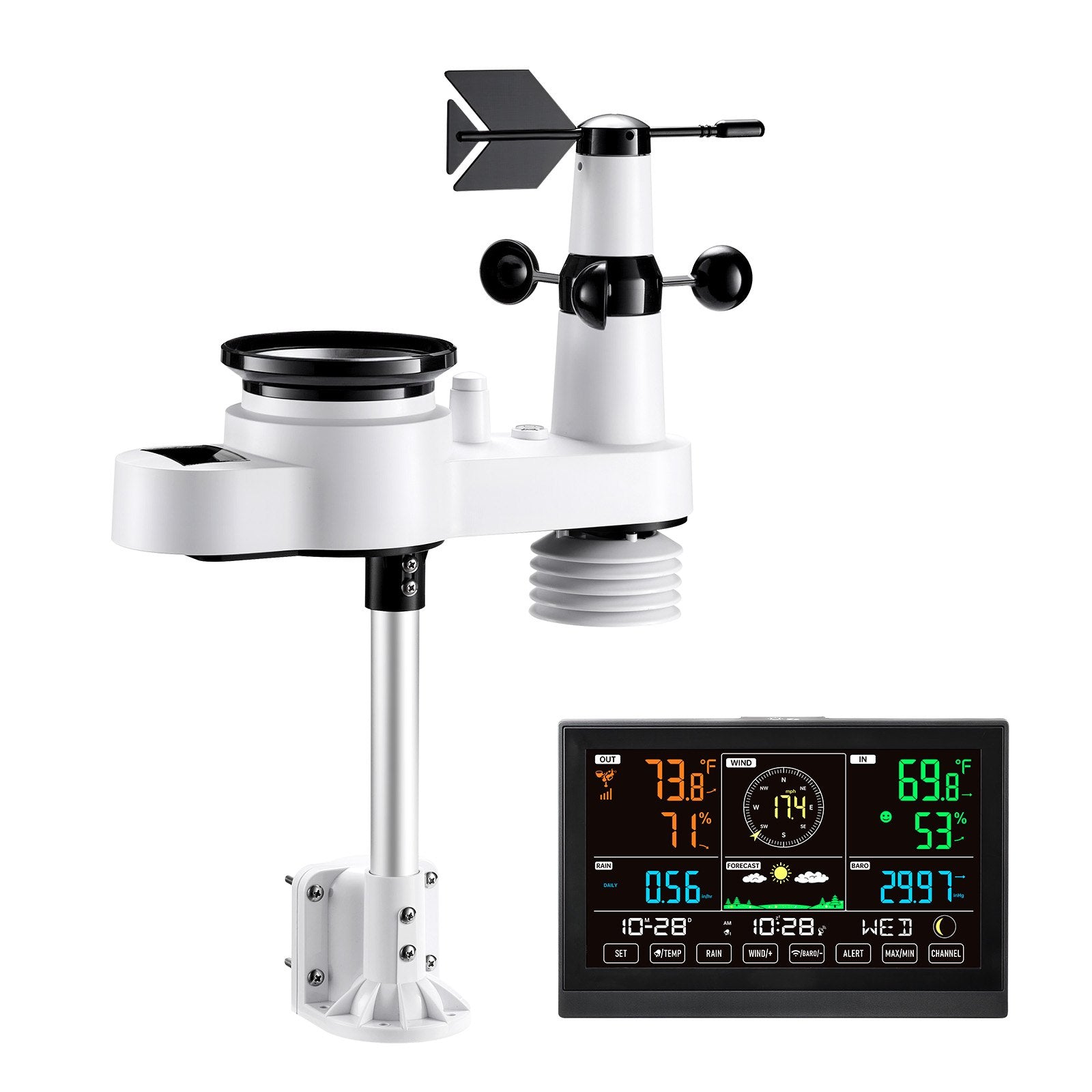 5-in-1 Wireless Weather Station 7.5 In Display Indoor Outdoor Thermometer Sensor