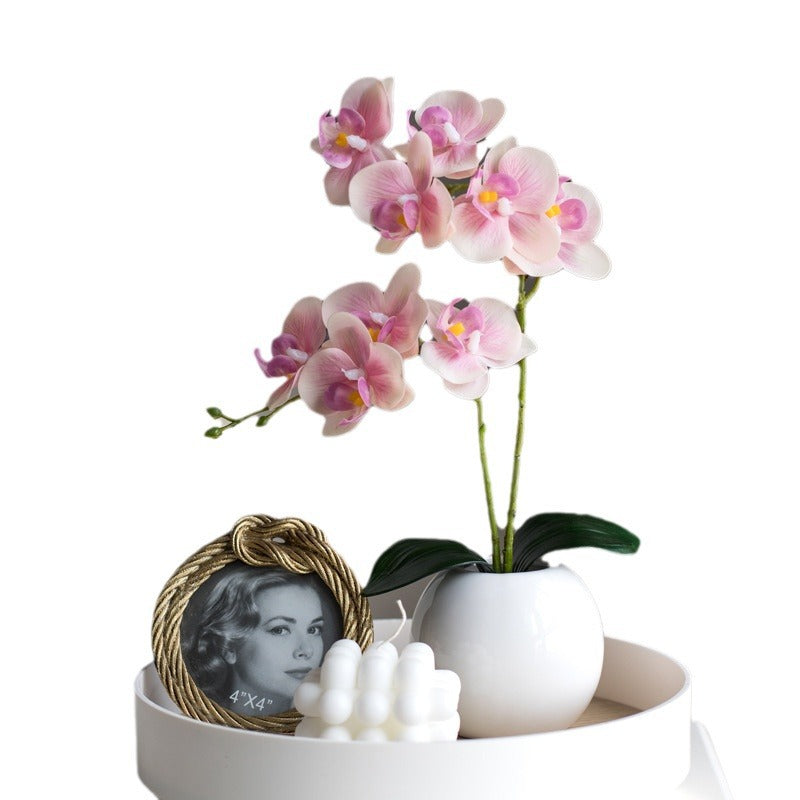 Chinese Phalaenopsis Artificial Orchid in White Ceramic Pot - Realistic Faux Silk Moth Orchid Home Ornament