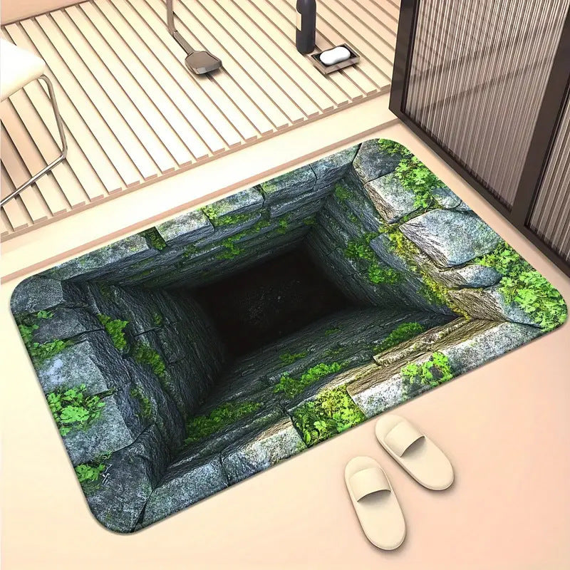 The Bottomless Pit 3D Optical Illusion 'Endless Abyss' Floor Mat – Viral Prank Rug for Bathroom & Entryway Decor Non-slip Absorbent