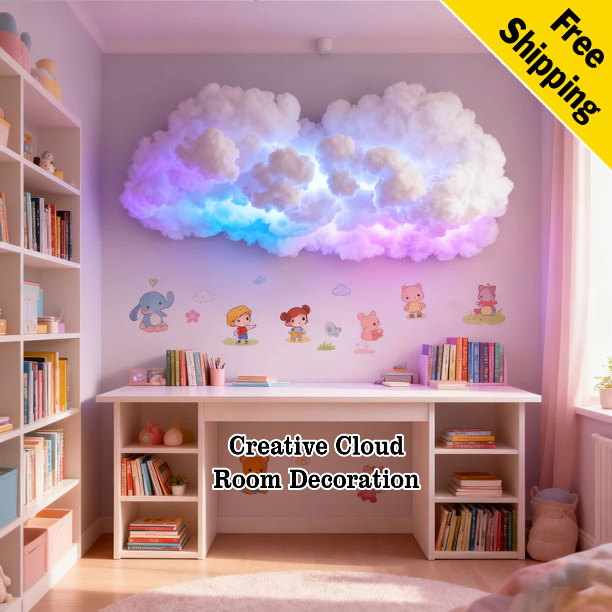 3D Smart Cloud Light with Music Sync – DIY RGB Thundercloud LED Lamp, App & Remote Control Night Light for Gaming Room, Bedroom Ceiling Decor (1M/2M/3M)