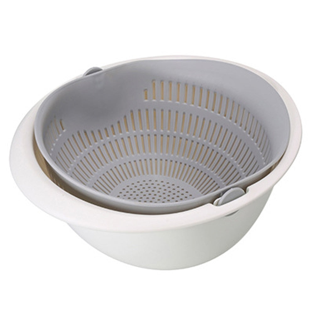 Multifunctional Double-Layer Drain Basket & Washing Bowl – Rotatable 2-in-1 Strainer Set for Fruits, Vegetables, Rice, and Pasta – Space-Saving Detachable Design