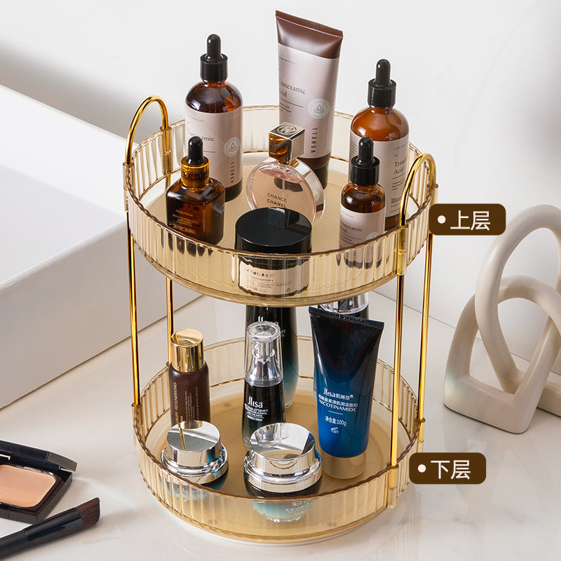 Household Light Luxury Bathroom Rack Punch-free 360° Rotating Luxury Makeup Organizer – 1/2/3 layers - 3-Tier Ribbed Glass Vanity Stand for Skincare, Perfume & Cosmetic Storage