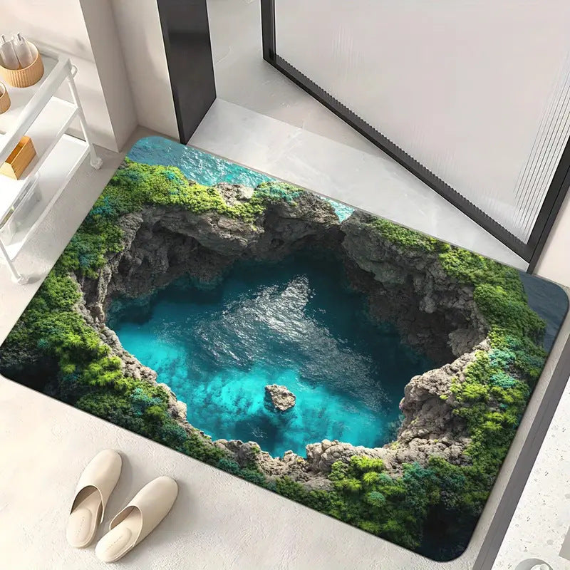 The Bottomless Pit 3D Optical Illusion 'Endless Abyss' Floor Mat – Viral Prank Rug for Bathroom & Entryway Decor Non-slip Absorbent