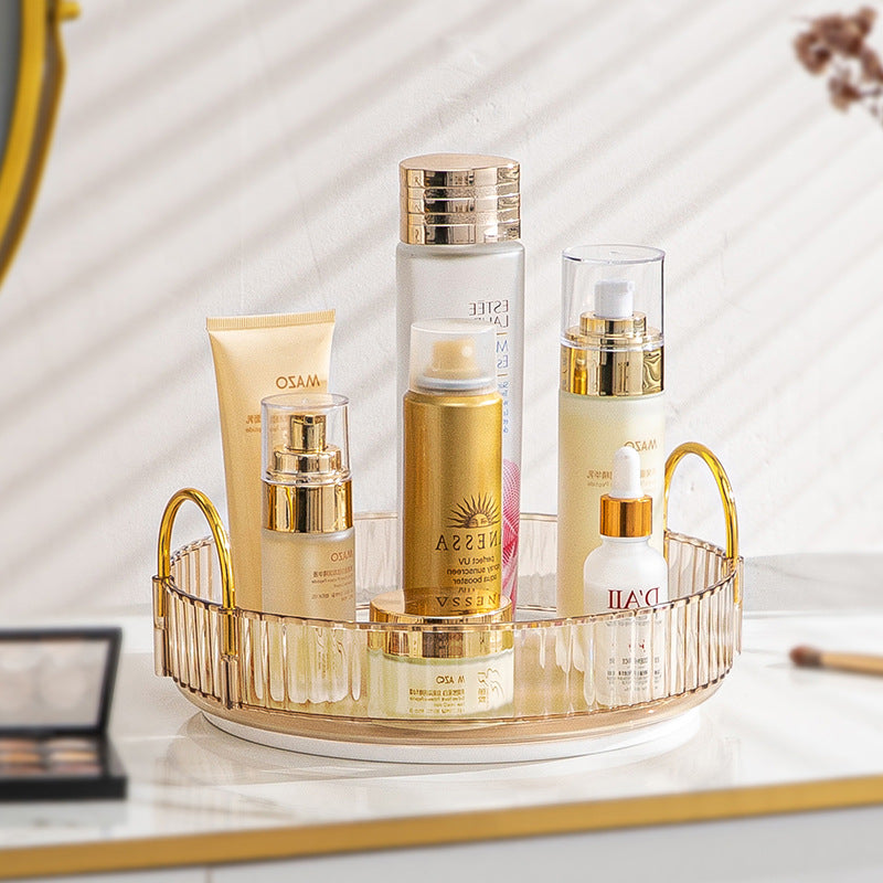 Household Light Luxury Bathroom Rack Punch-free 360° Rotating Luxury Makeup Organizer – 1/2/3 layers - 3-Tier Ribbed Glass Vanity Stand for Skincare, Perfume & Cosmetic Storage