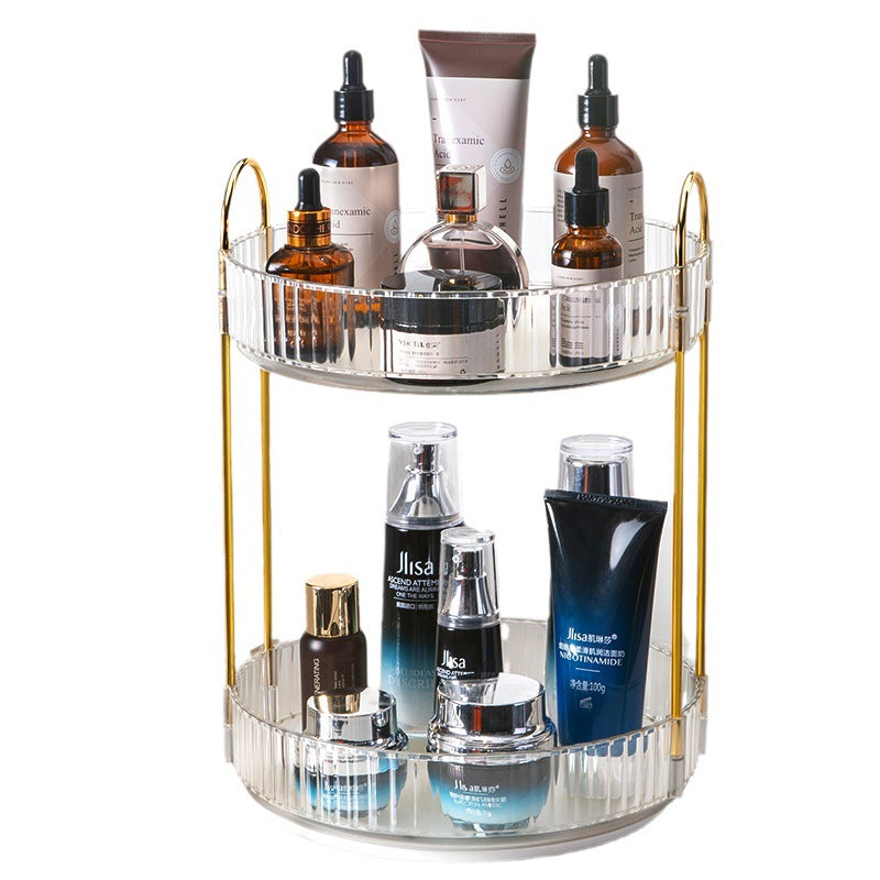Household Light Luxury Bathroom Rack Punch-free 360° Rotating Luxury Makeup Organizer – 1/2/3 layers - 3-Tier Ribbed Glass Vanity Stand for Skincare, Perfume & Cosmetic Storage
