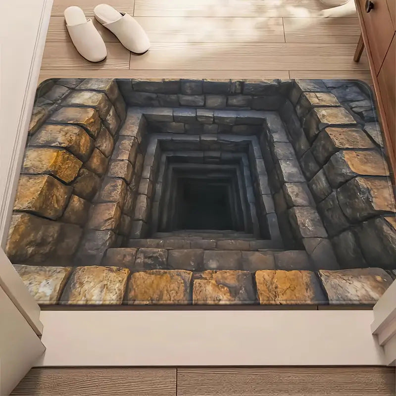 The Bottomless Pit 3D Optical Illusion 'Endless Abyss' Floor Mat – Viral Prank Rug for Bathroom & Entryway Decor Non-slip Absorbent