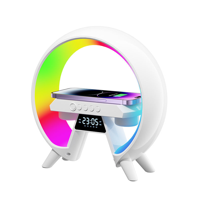 G-Shaped Smart LED Lamp with 15W Fast Wireless Charger, Bluetooth Speaker, RGB Atmosphere Lighting & Sunrise Alarm Clock