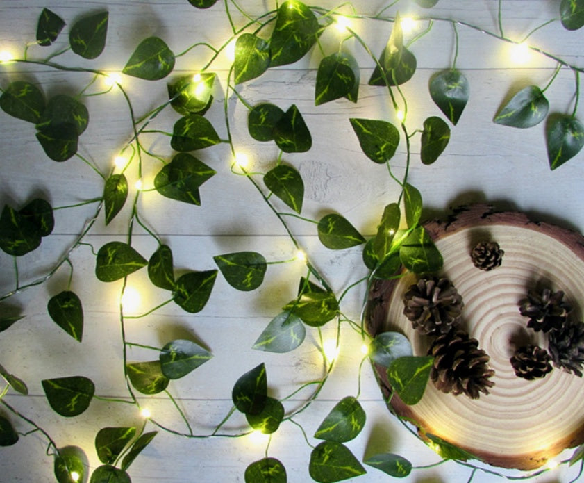 Sakura Lighting Chain, String Lights, Outdoor Atmosphere, LED Fairy Garland with 100 Lights, Battery Operated Green Leaf Decor for Bedroom, Garden, Wedding, and Party