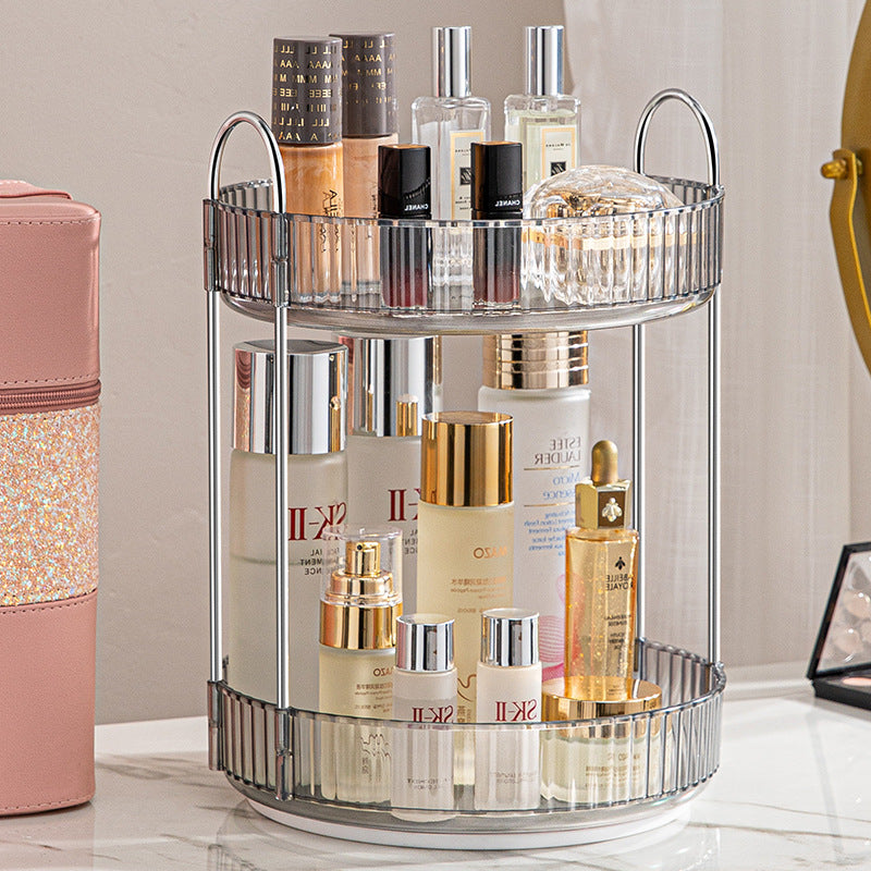 Household Light Luxury Bathroom Rack Punch-free 360° Rotating Luxury Makeup Organizer – 1/2/3 layers - 3-Tier Ribbed Glass Vanity Stand for Skincare, Perfume & Cosmetic Storage