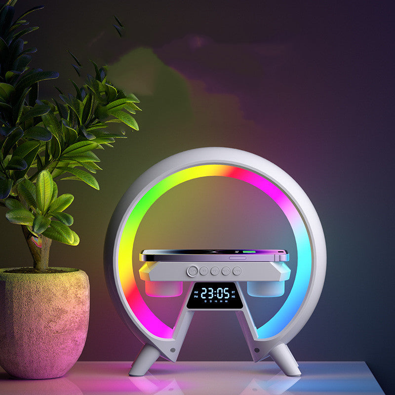G-Shaped Smart LED Lamp with 15W Fast Wireless Charger, Bluetooth Speaker, RGB Atmosphere Lighting & Sunrise Alarm Clock