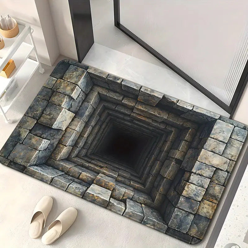 The Bottomless Pit 3D Optical Illusion 'Endless Abyss' Floor Mat – Viral Prank Rug for Bathroom & Entryway Decor Non-slip Absorbent