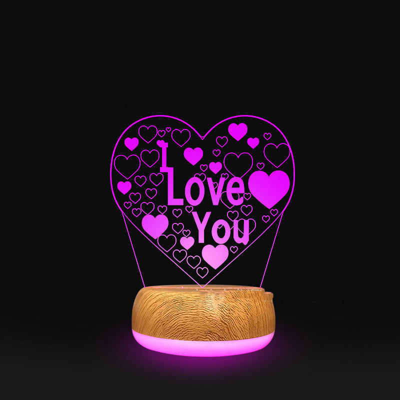 3D Lamp Wood Grain Bottom Glow Colorful Touch Remote Control