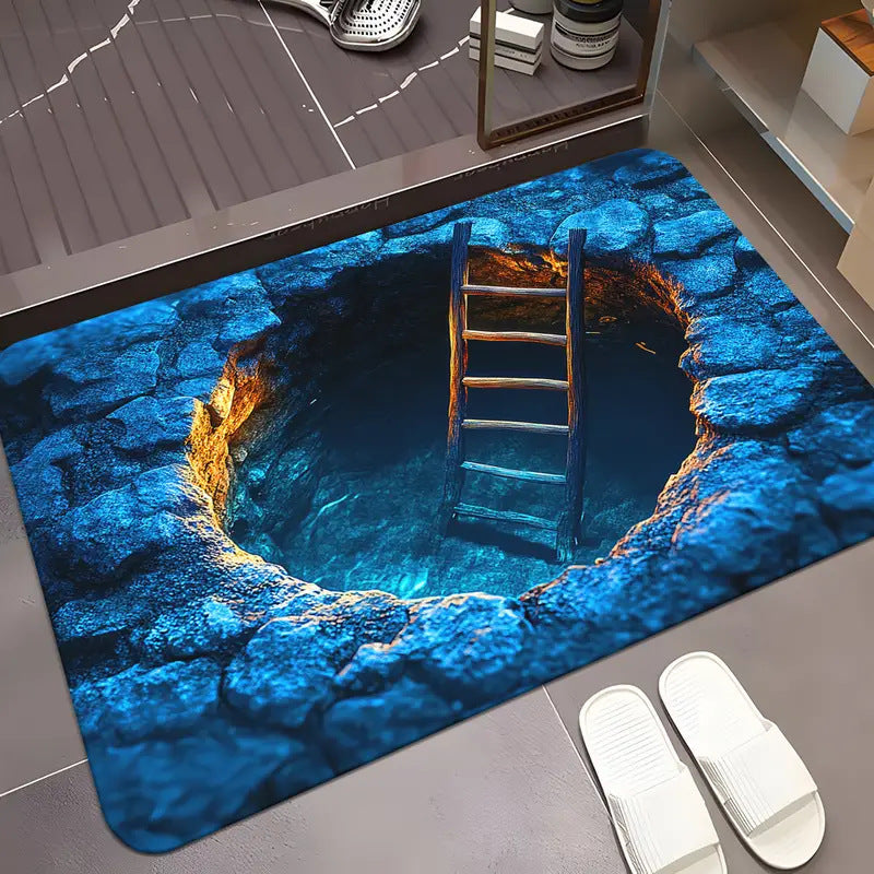 The Bottomless Pit 3D Optical Illusion 'Endless Abyss' Floor Mat – Viral Prank Rug for Bathroom & Entryway Decor Non-slip Absorbent
