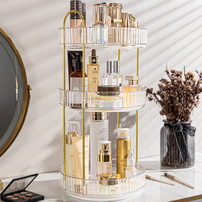 Household Light Luxury Bathroom Rack Punch-free 360° Rotating Luxury Makeup Organizer – 1/2/3 layers - 3-Tier Ribbed Glass Vanity Stand for Skincare, Perfume & Cosmetic Storage