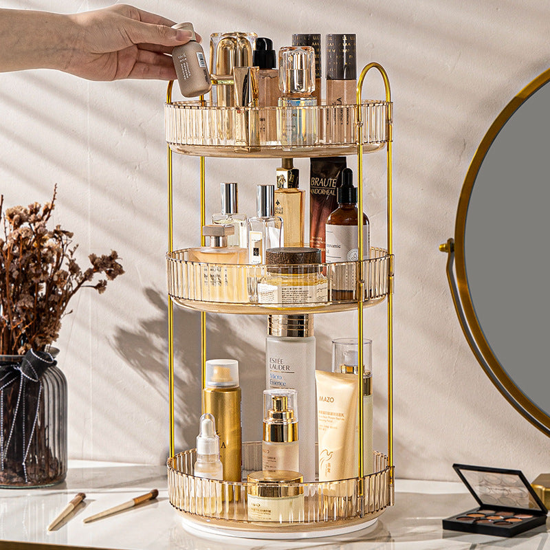 Household Light Luxury Bathroom Rack Punch-free 360° Rotating Luxury Makeup Organizer – 1/2/3 layers - 3-Tier Ribbed Glass Vanity Stand for Skincare, Perfume & Cosmetic Storage