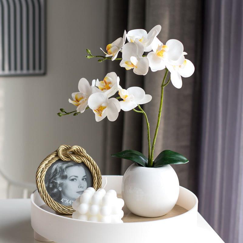 Chinese Phalaenopsis Artificial Orchid in White Ceramic Pot - Realistic Faux Silk Moth Orchid Home Ornament