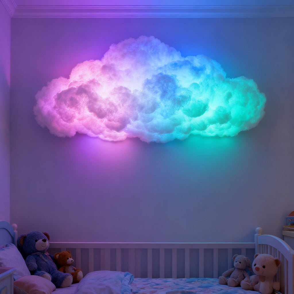 3D Smart Cloud Light with Music Sync – DIY RGB Thundercloud LED Lamp, App & Remote Control Night Light for Gaming Room, Bedroom Ceiling Decor (1M/2M/3M)