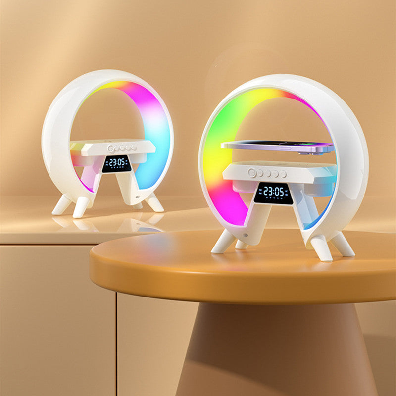 G-Shaped Smart LED Lamp with 15W Fast Wireless Charger, Bluetooth Speaker, RGB Atmosphere Lighting & Sunrise Alarm Clock