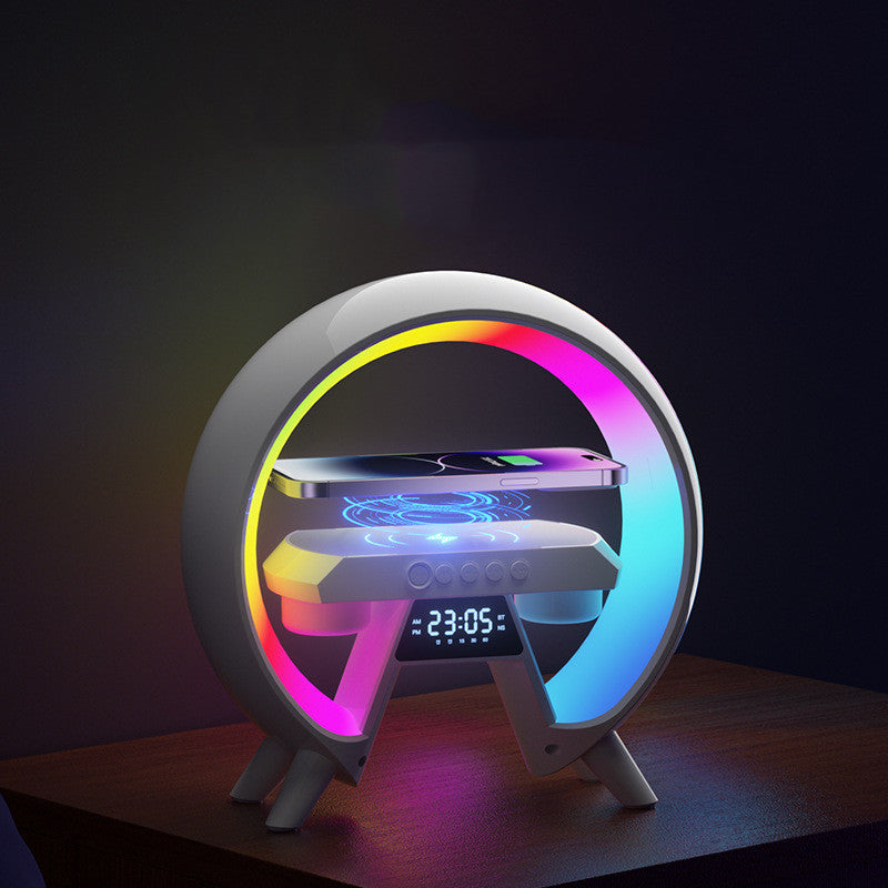G-Shaped Smart LED Lamp with 15W Fast Wireless Charger, Bluetooth Speaker, RGB Atmosphere Lighting & Sunrise Alarm Clock