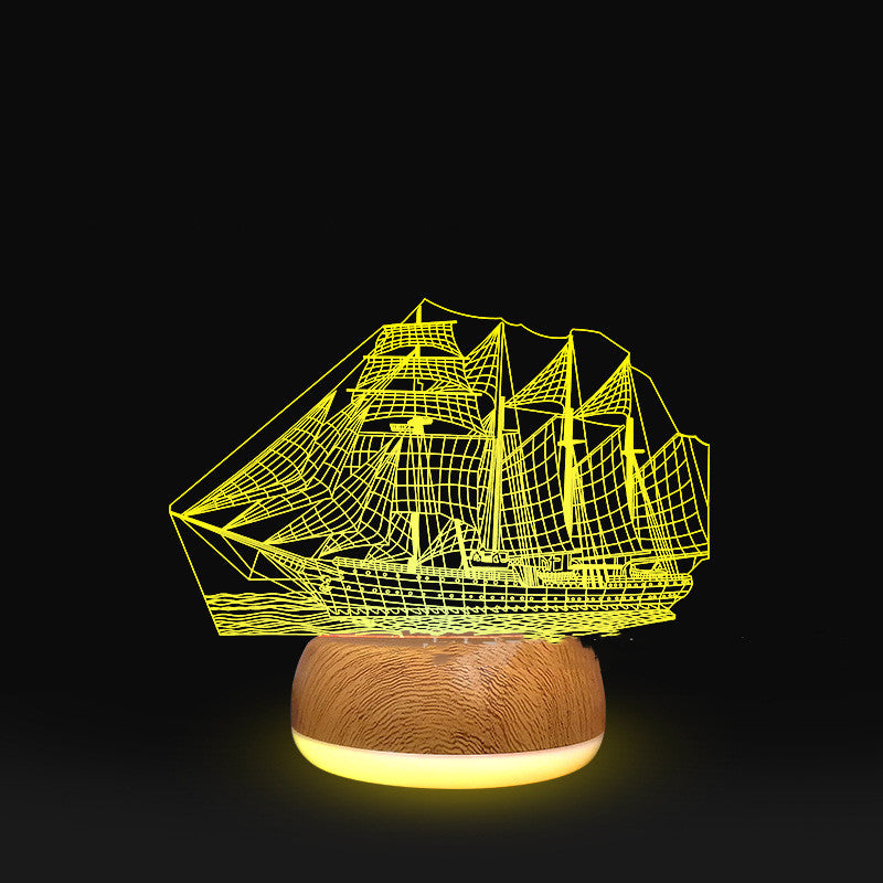 3D Lamp Wood Grain Bottom Glow Colorful Touch Remote Control