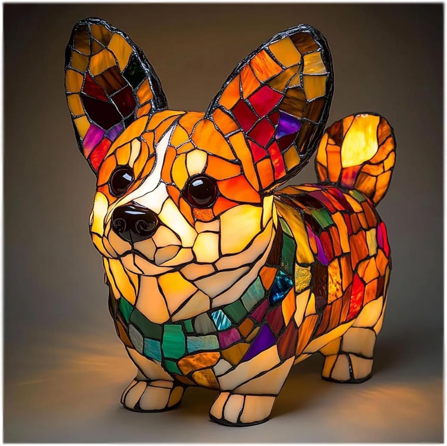 Corgi Stained Resin LED Night Lamp - LED Small Night Lamp Art Animal Statue Creative Home Desktop Decoration