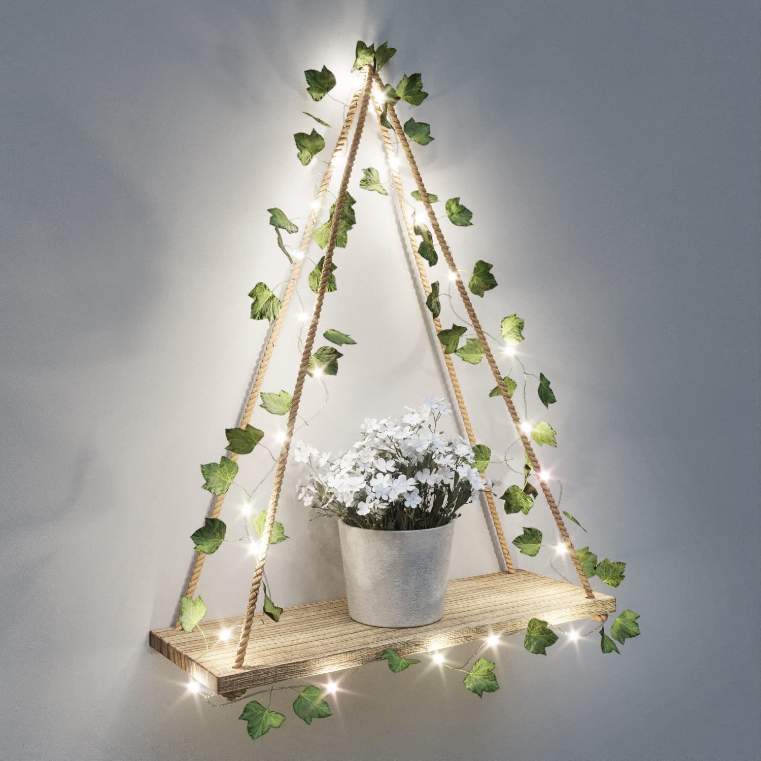 Enchanted Ivy Glowing Wall Shelf – Aesthetic Hanging Plant Stand with LED Vine Lights for Cozy Bedroom & Boho Decor