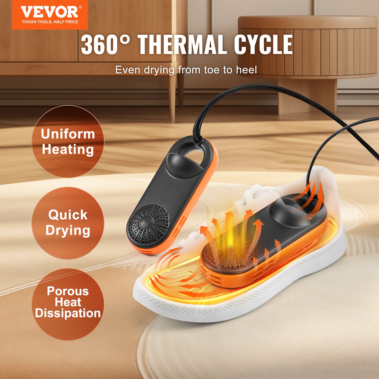 VEVOR Portable Electric Shoe & Boot Dryer | 360° Thermal Air Circulation, Quick Odor Elimination, Safe V0 Flame-Retardant Material | Ideal for Travel, Sports, Work Boots, Gloves, Socks