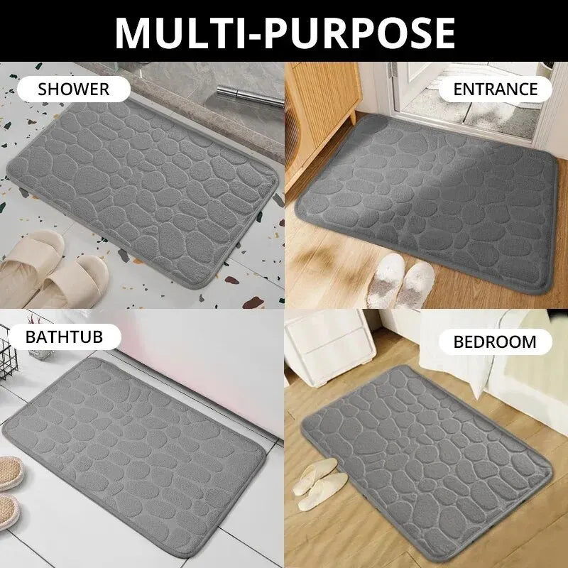 Luxury Embossed Pebble Bath Mat – Ultra-Soft Non-Slip Memory Foam Bathroom Rug