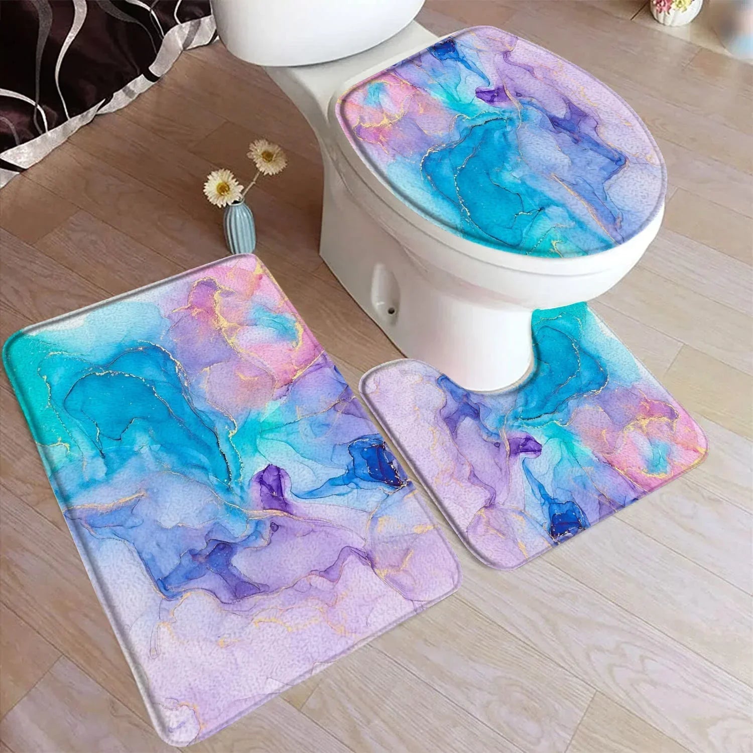 Marble 3-Piece Nonslip different colors Bathroom Rugs and Mats Set