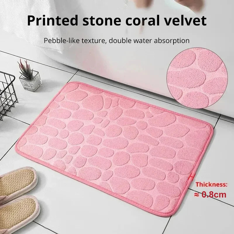 Luxury Embossed Pebble Bath Mat – Ultra-Soft Non-Slip Memory Foam Bathroom Rug