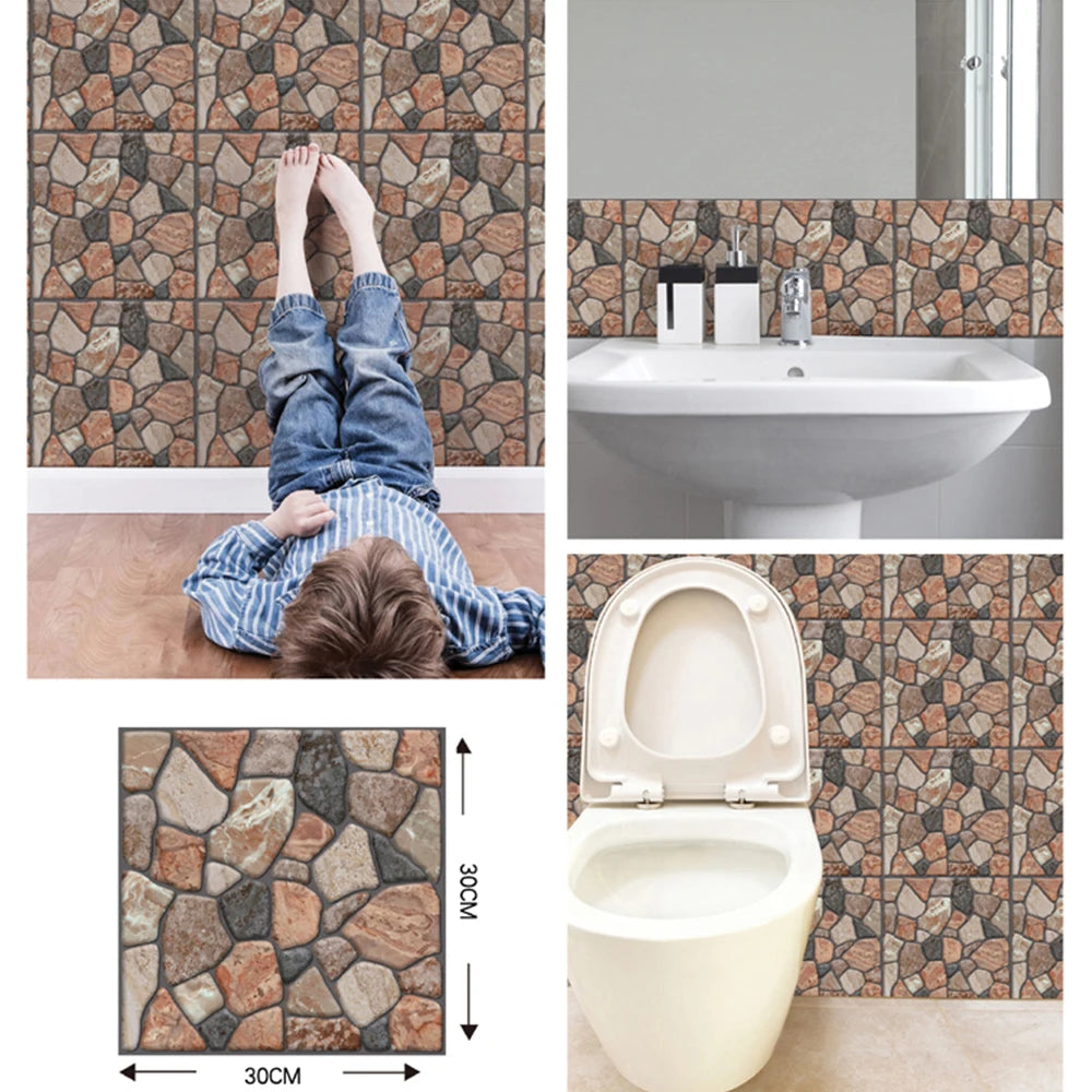 3D Faux Stone Wall Stickers Peel and Self-adhesive DIY Wallpaper Kitchen Backsplash Living Room Sticker Tile