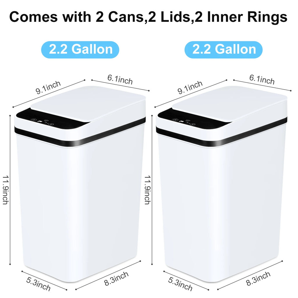 2 Pack 12L Automatic Touchless Trash Can with Motion Sensor - White Slim Bathroom Kitchen Waste Bin