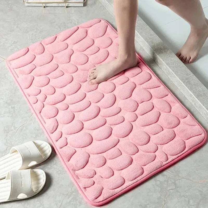 Luxury Embossed Pebble Bath Mat – Ultra-Soft Non-Slip Memory Foam Bathroom Rug