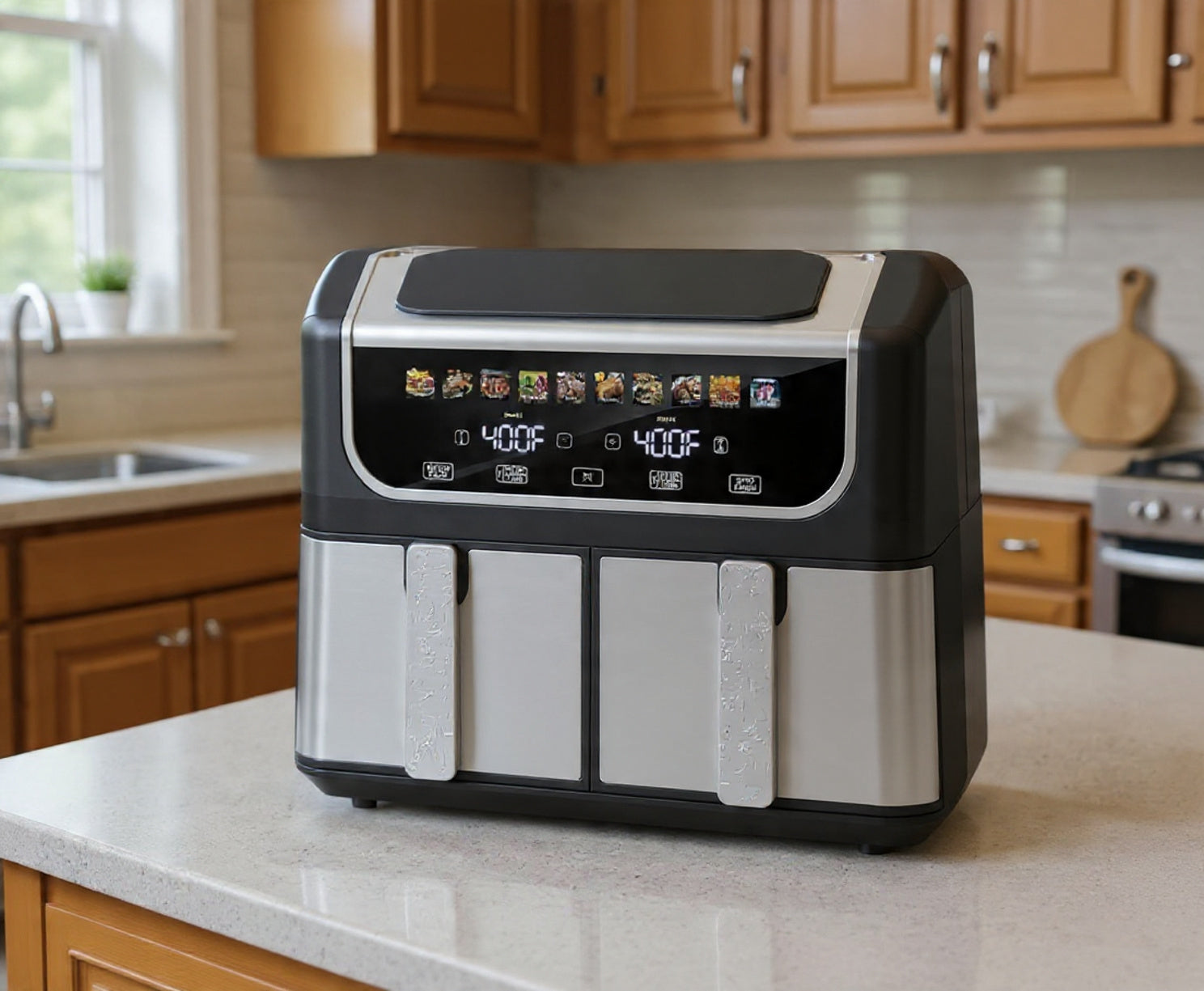 Double-basket Air Fryer, With A 9.5-liter Large Capacity, Independent Temperature Control, And 10 Preset Modes