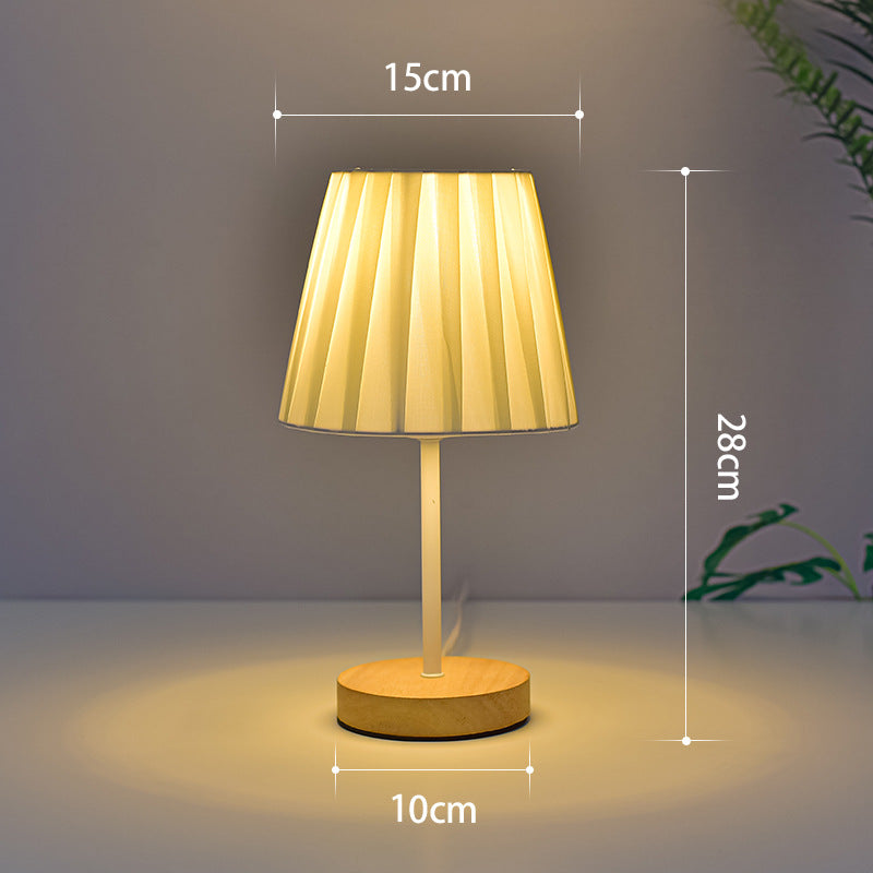 Solid Wood Fabric Decorative Table Lamp Bedroom with Wood base