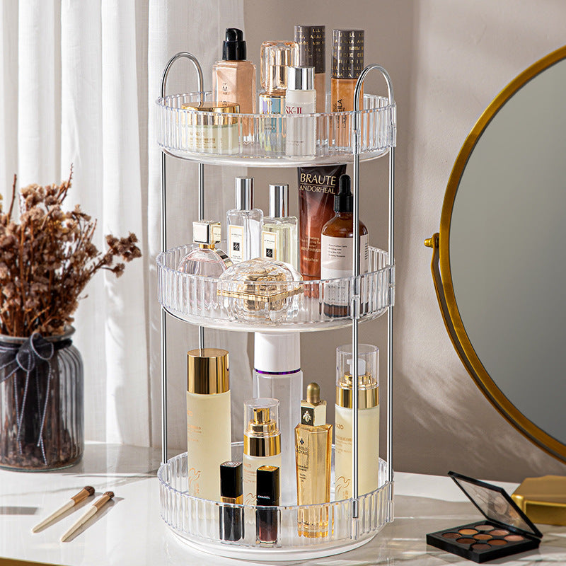 Household Light Luxury Bathroom Rack Punch-free 360° Rotating Luxury Makeup Organizer – 1/2/3 layers - 3-Tier Ribbed Glass Vanity Stand for Skincare, Perfume & Cosmetic Storage