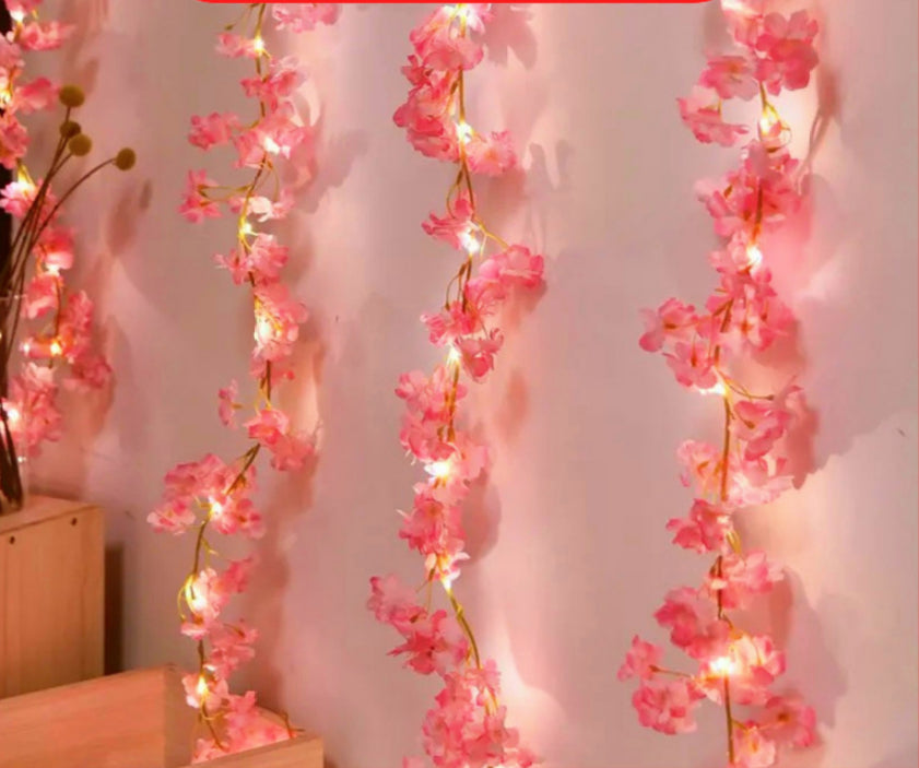 Sakura Lighting Chain, String Lights, Outdoor Atmosphere, LED Fairy Garland with 100 Lights, Battery Operated Green Leaf Decor for Bedroom, Garden, Wedding, and Party