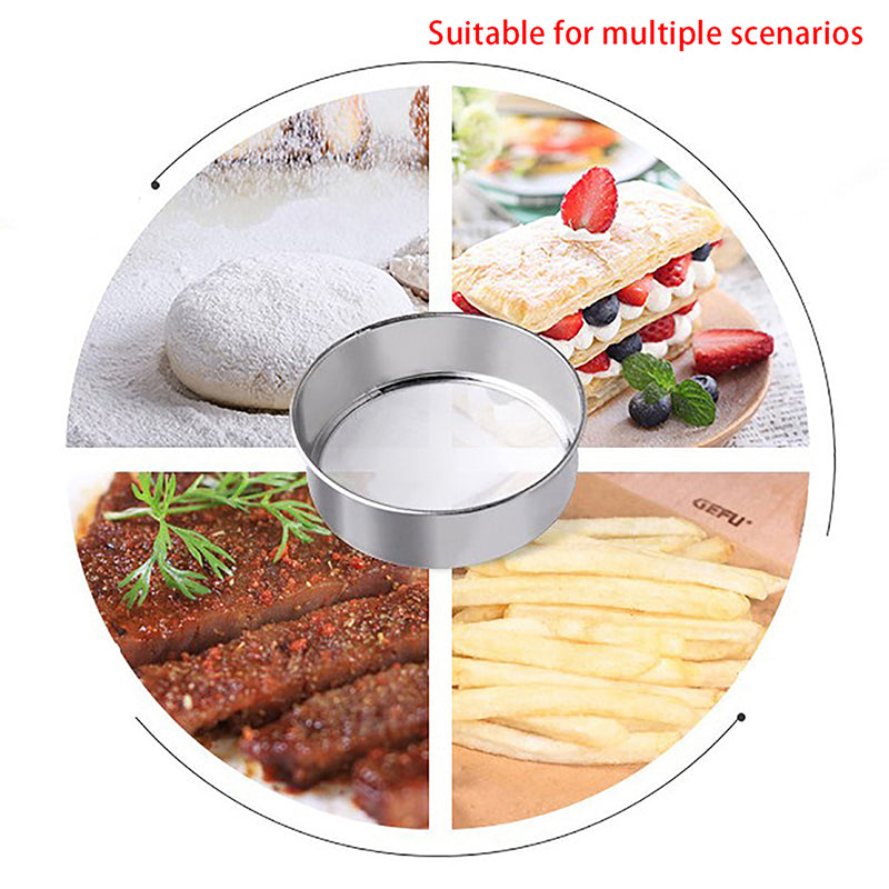 Premium Food-Grade 304 Stainless Steel Fine Mesh Flour Sifter Sieve Strainer – Durable Round Kitchen Tool for Baking, Powdered Sugar, & Cocoa Powdering.