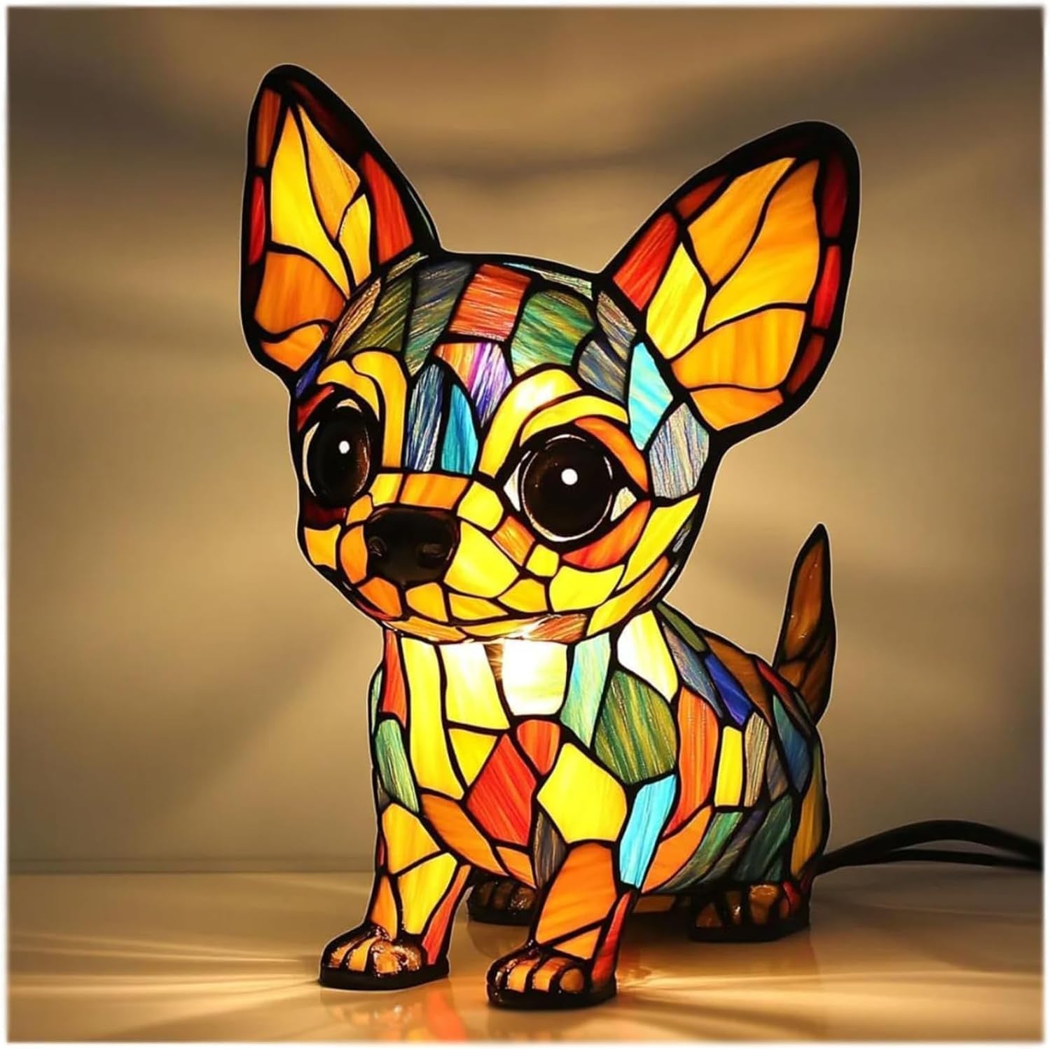 Corgi Stained Resin LED Night Lamp - LED Small Night Lamp Art Animal Statue Creative Home Desktop Decoration
