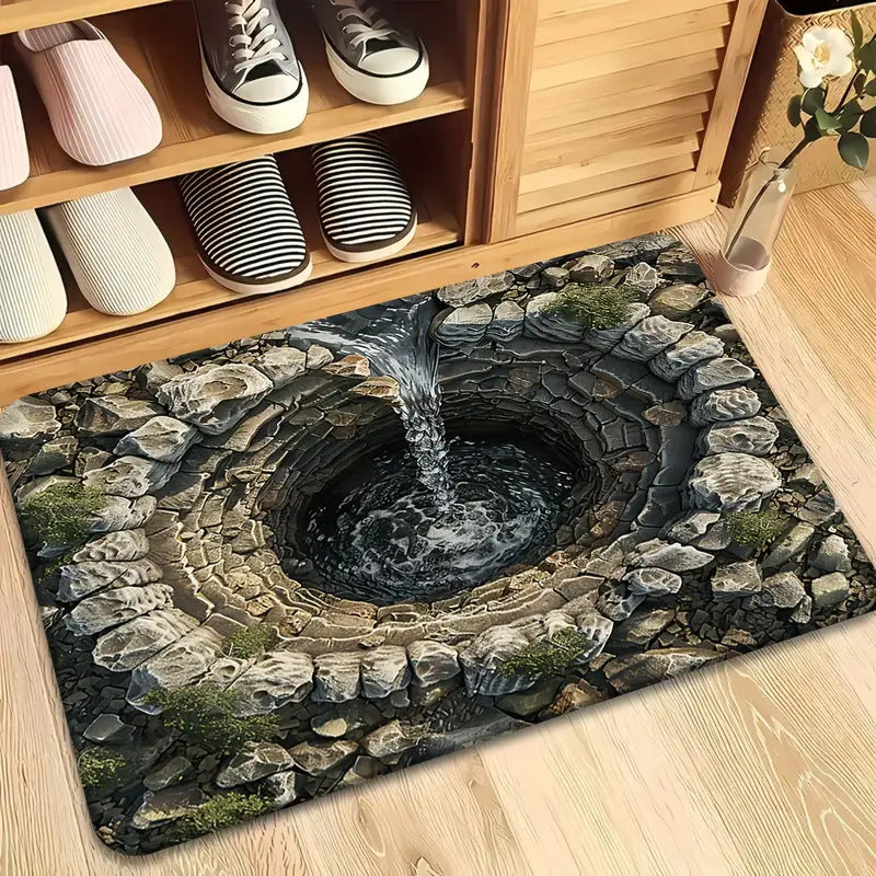 The Bottomless Pit 3D Optical Illusion 'Endless Abyss' Floor Mat – Viral Prank Rug for Bathroom & Entryway Decor Non-slip Absorbent