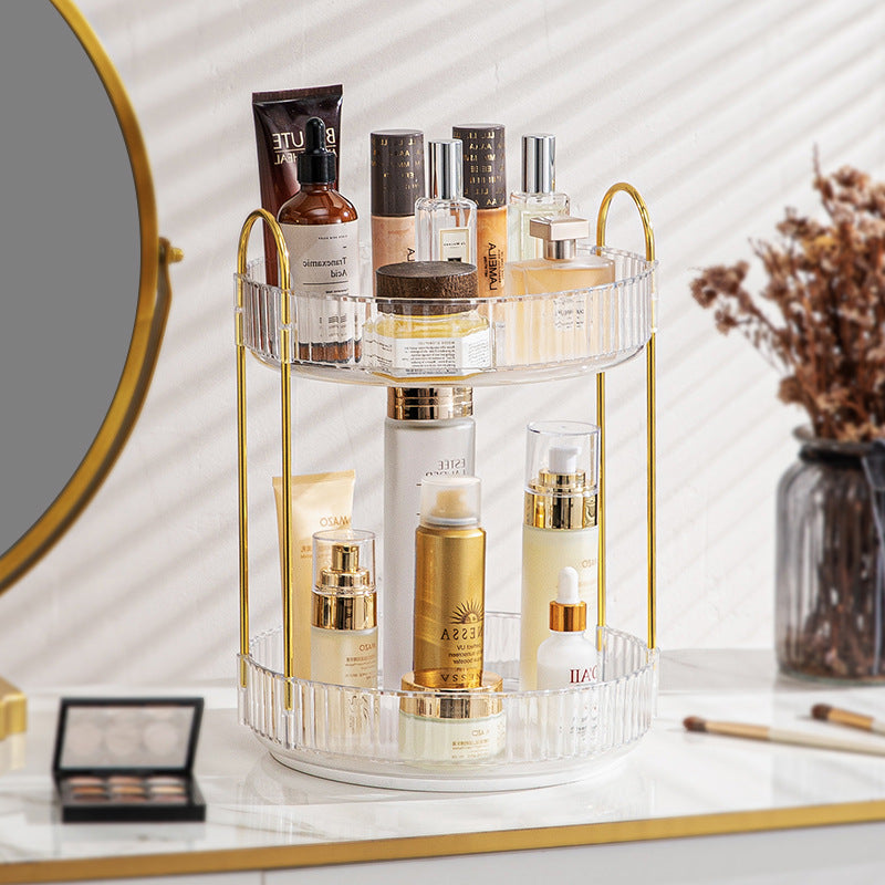 Household Light Luxury Bathroom Rack Punch-free 360° Rotating Luxury Makeup Organizer – 1/2/3 layers - 3-Tier Ribbed Glass Vanity Stand for Skincare, Perfume & Cosmetic Storage
