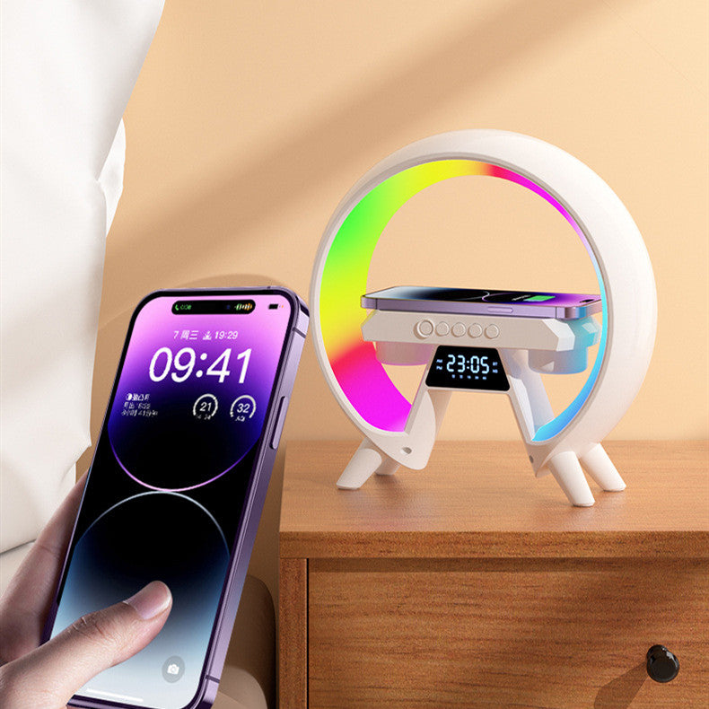 G-Shaped Smart LED Lamp with 15W Fast Wireless Charger, Bluetooth Speaker, RGB Atmosphere Lighting & Sunrise Alarm Clock