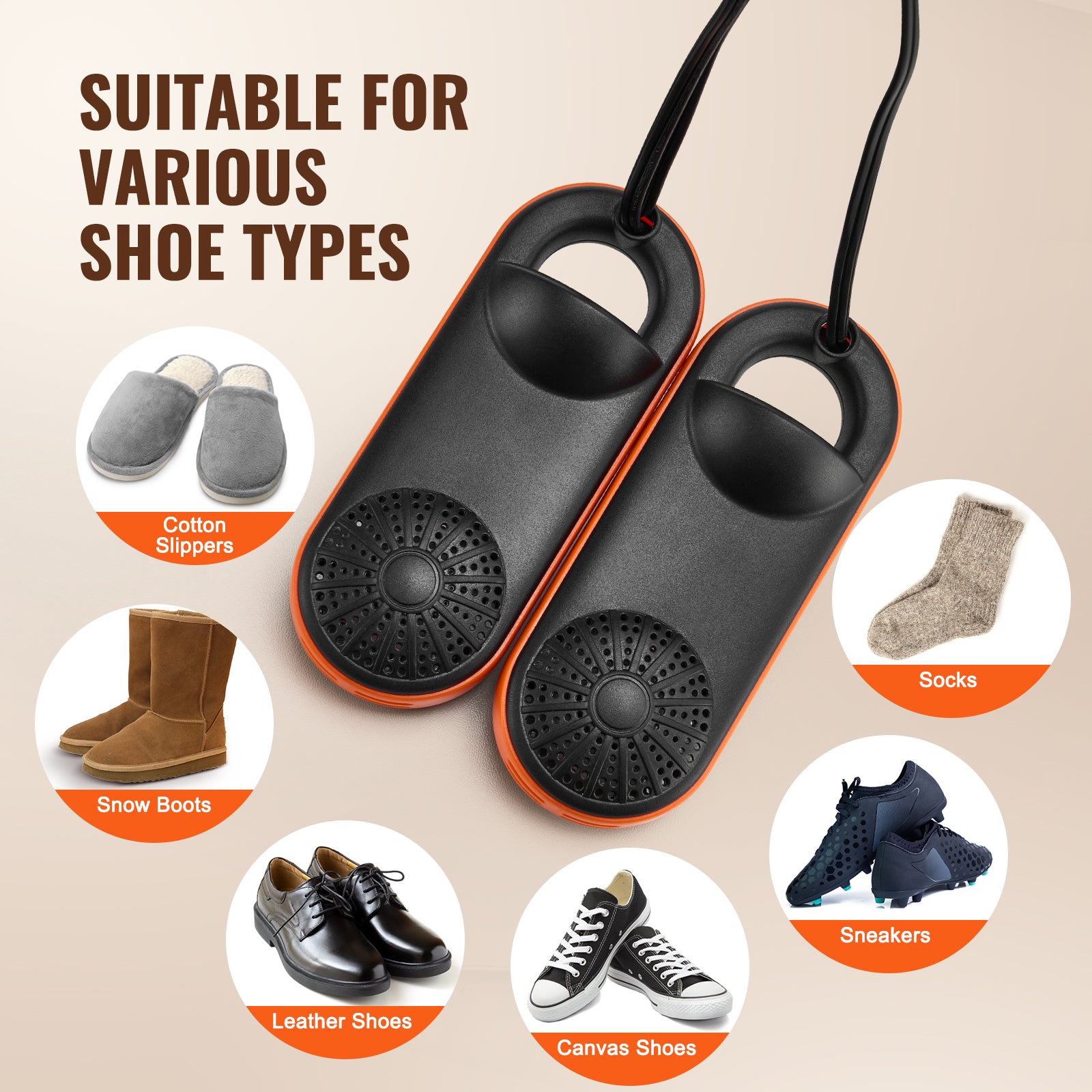 VEVOR Portable Electric Shoe & Boot Dryer | 360° Thermal Air Circulation, Quick Odor Elimination, Safe V0 Flame-Retardant Material | Ideal for Travel, Sports, Work Boots, Gloves, Socks