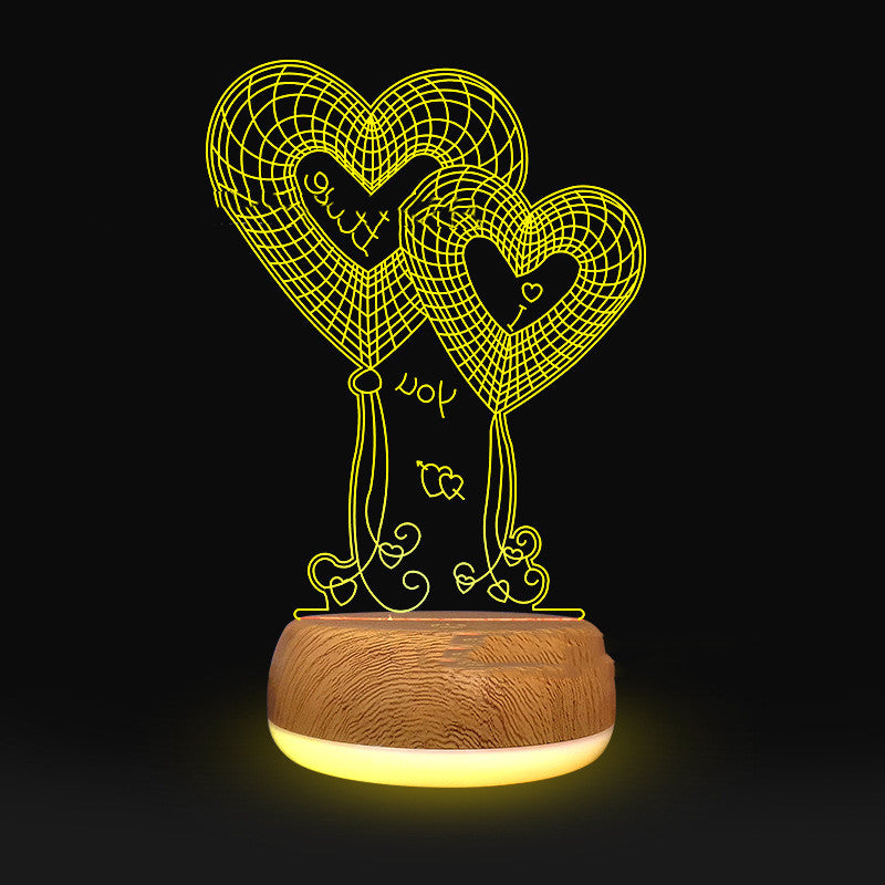 3D Lamp Wood Grain Bottom Glow Colorful Touch Remote Control
